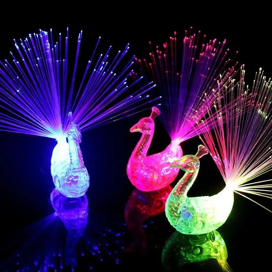 3 Pcs Flashing LED Finger Peacock Fiber Optic Light