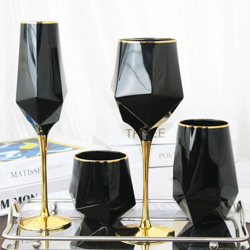 Pure Black Crystal Golden Edge Wine Glass