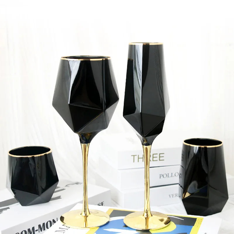 Pure Black Crystal Golden Edge Wine Glass