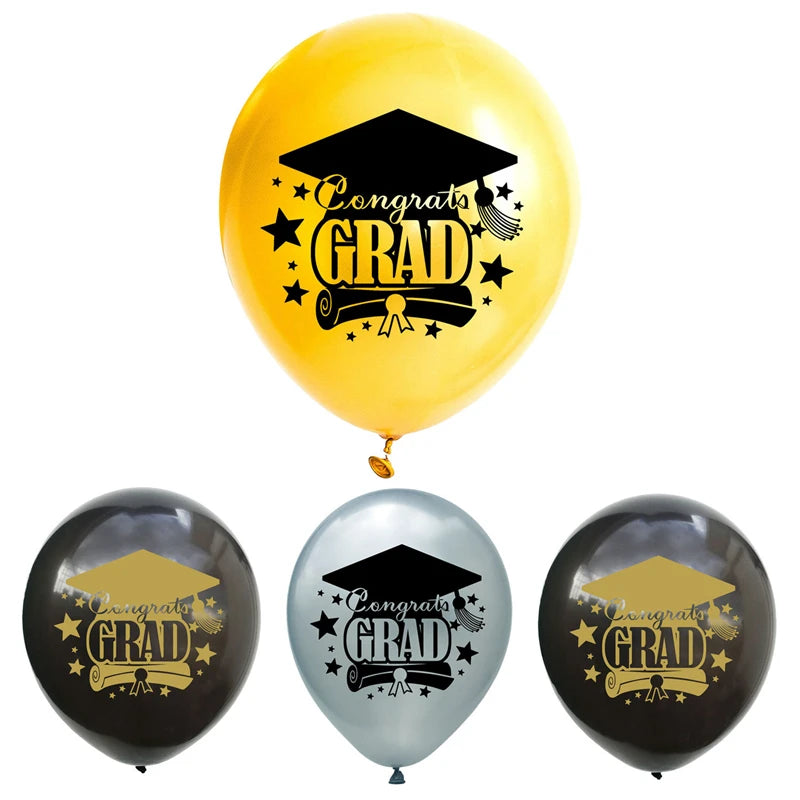 Congratulation Graduation Balloons Gold Black Latex 10pcs