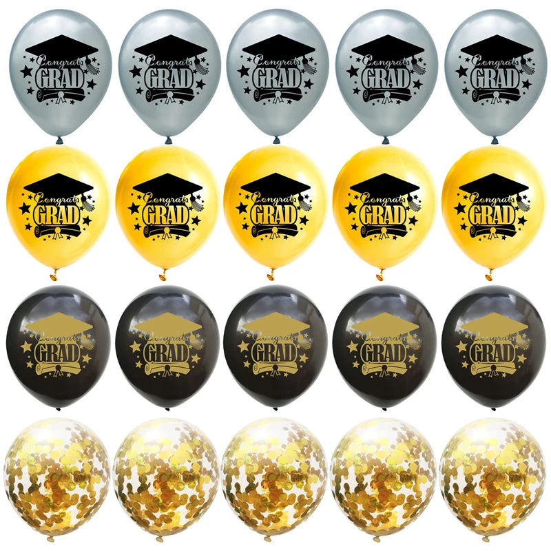 Congratulation Graduation Balloons Gold Black Latex 10pcs