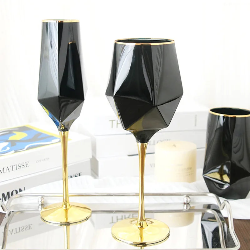 Pure Black Crystal Golden Edge Wine Glass